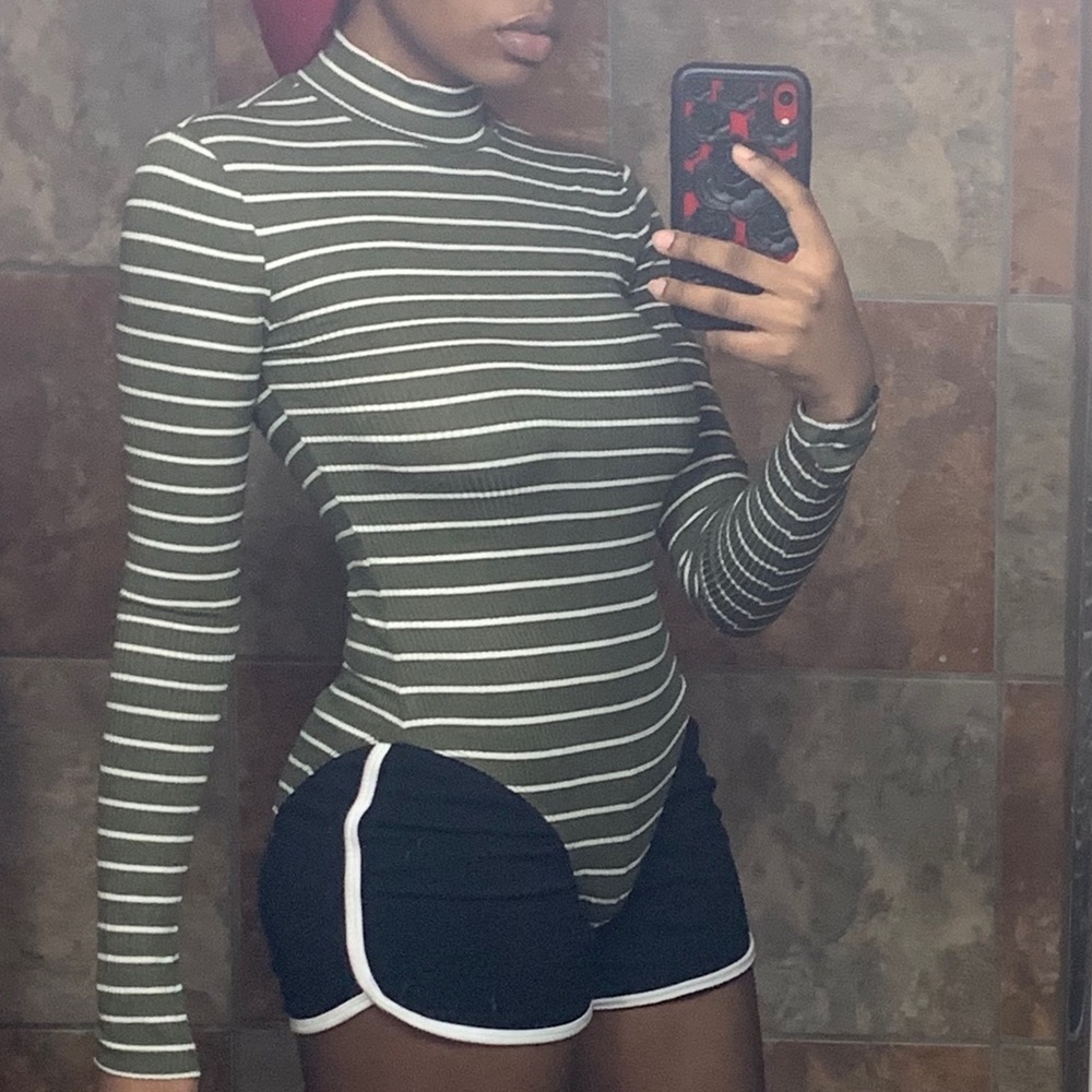 SOLD Green and White Striped Bodysuit